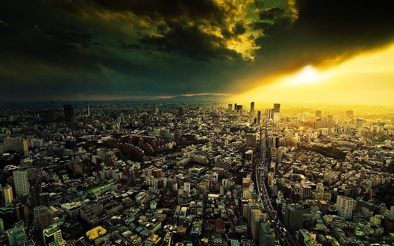 Tokyo, japan, metropolis, sunset, house, HD wallpaper