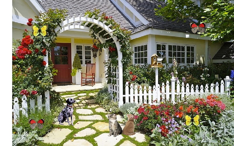 A Cottage For Pets, DOG, COTTAGE, CATS, HOUSE, HD wallpaper