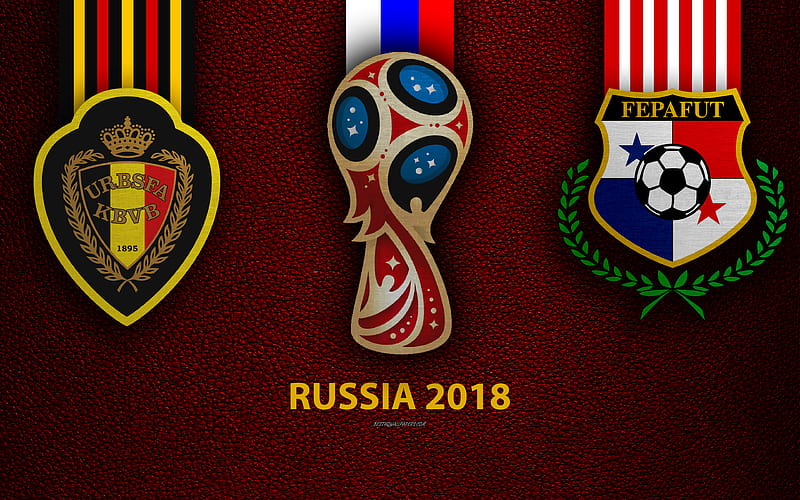 Belgium vs Panama Group G, football, 18 June 2018, logos, 2018 FIFA World Cup, Russia 2018, burgundy leather texture, Russia 2018 logo, cup, Belgium, Panama, national teams, football match, HD wallpaper