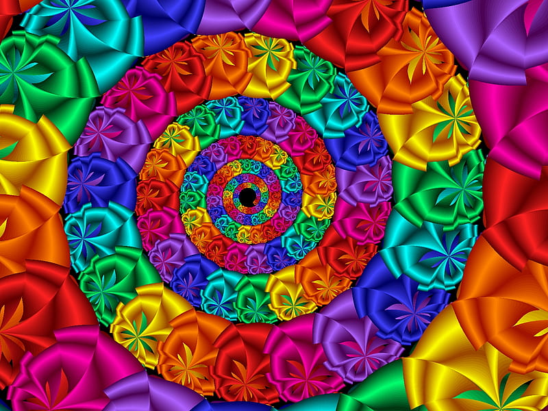 Pretty Spiraling Bows, coil, fractals, colors, rainbow, abstract, bows, HD wallpaper