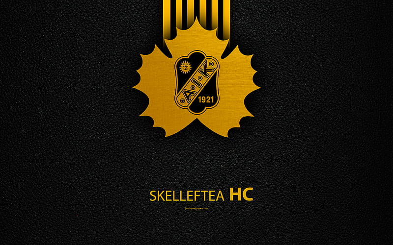 Skelleftea AIK Hockey Swedish hockey club, SHL, leather texture, Maple Leaf, logo, Swedish Hockey League, Skellefteå, Sweden, hockey, Elitserien, HD wallpaper
