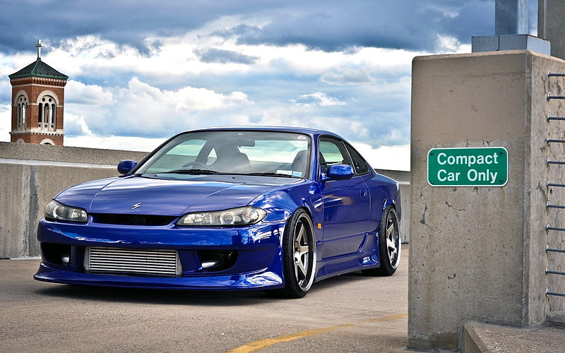 Nissan Silvia, S15, blue sports coupe, tuning S15, blue Silvia, parking, japan, Nissan, HD wallpaper