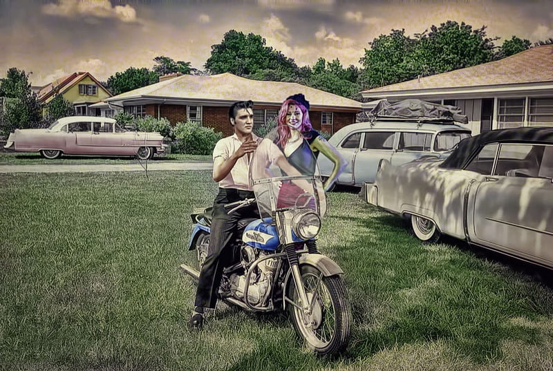 Young Elvis Presley, elvis, bike, vintage, motorcycle, HD wallpaper