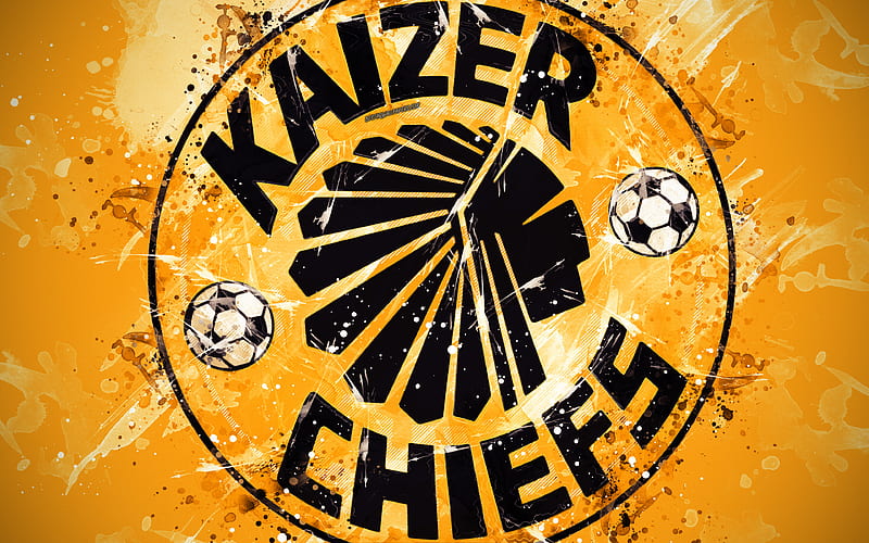 Kaizer Chiefs FC paint art, logo, creative, South African football team, South African Premier Division, emblem, orange background, grunge style, Johannesburg, South Africa, football, HD wallpaper