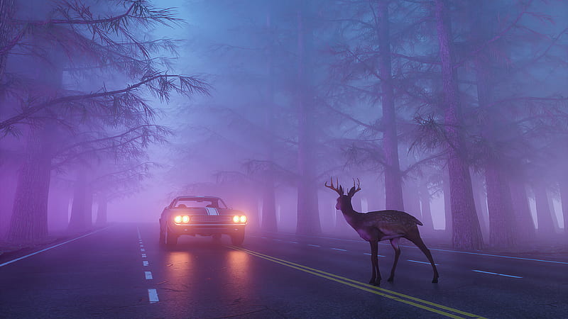 Beware Of The Deer, road, reindeer, artist, artwork, digital-art, behance, HD wallpaper