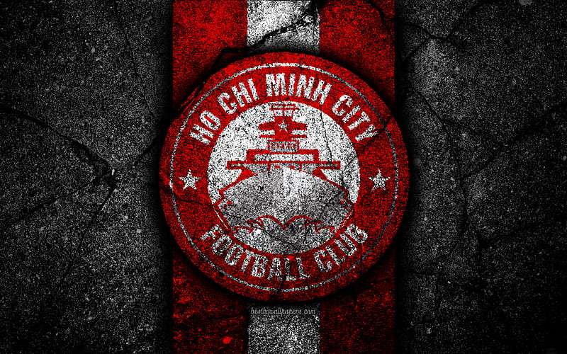 Ho Chi Minh City FC, emblem, V League 1, football, Vietnam, football club, black stone, Asia, Ho Chi Minh City, soccer, asphalt texture, FC Ho Chi Minh City, HD wallpaper