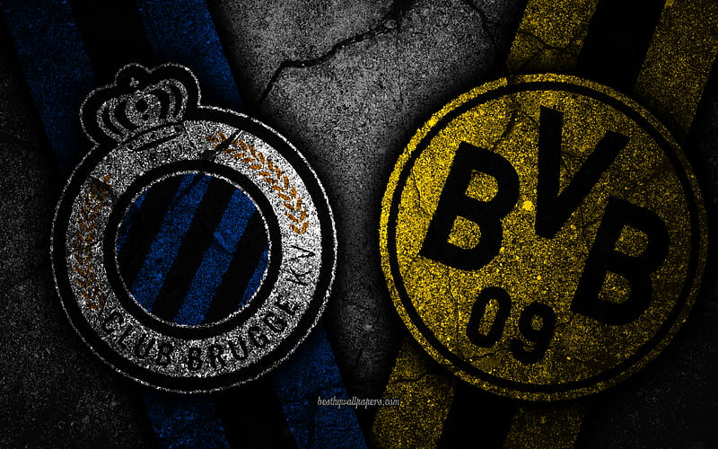 Club Brugge KV vs Borussia Dortmund Champions League, Group Stage, Round 1, creative, Club Brugge KV FC, Borussia Dortmund FC, black stone, HD wallpaper
