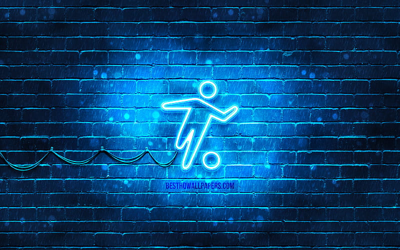 Soccer neon icon blue background, neon symbols, Soccer, neon icons, Soccer sign, sports signs, Soccer icon, sports icons, HD wallpaper