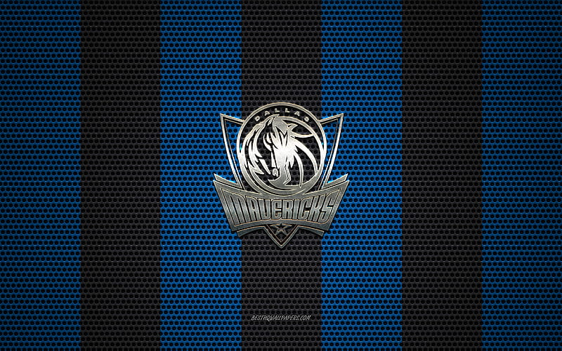 Dallas Mavericks logo, American basketball club, metal emblem, blue-black metal mesh background, Dallas Mavericks, NBA, Dallas, Texas, USA, basketball, HD wallpaper