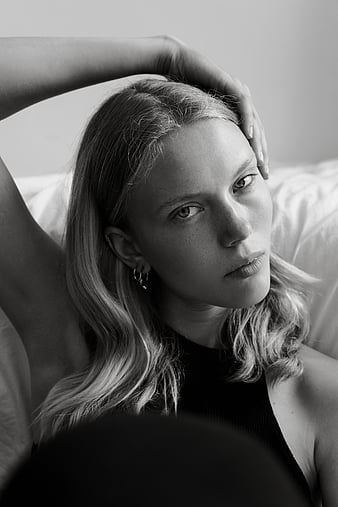 Nina Hnizdo, model, Stephane Bouber, monochrome, looking at viewer ...