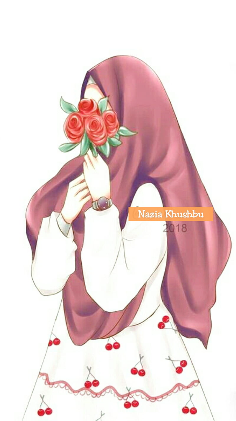 Hidden face hijabi, cartoon, flower, hidden face, muslimah, HD phone  wallpaper | Peakpx