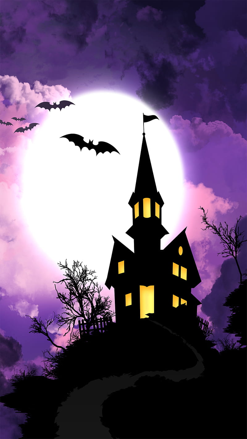 Halloween house, bats, haunted, HD phone wallpaper