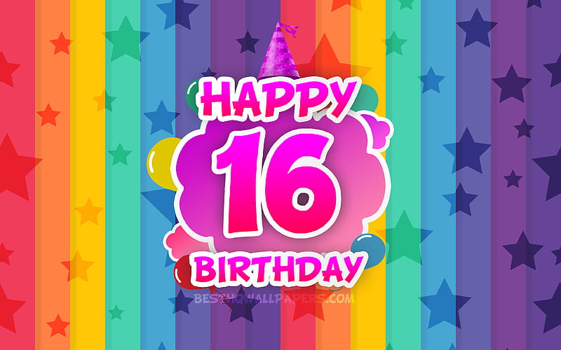 Happy 16th birtay, colorful clouds Birtay concept, rainbow background, Happy 16 Years Birtay, creative 3D letters, 16th Birtay, Birtay Party, 16th Birtay Party, HD wallpaper