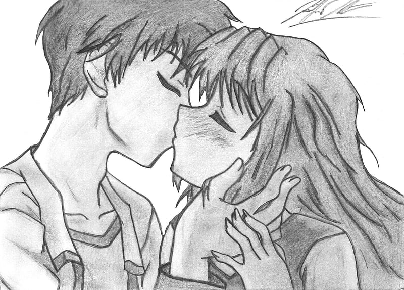 anime boy and girl kissing drawing