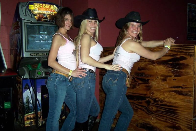 Cowgirls Having Fun Female Westerns Hats Bar Fun Women
