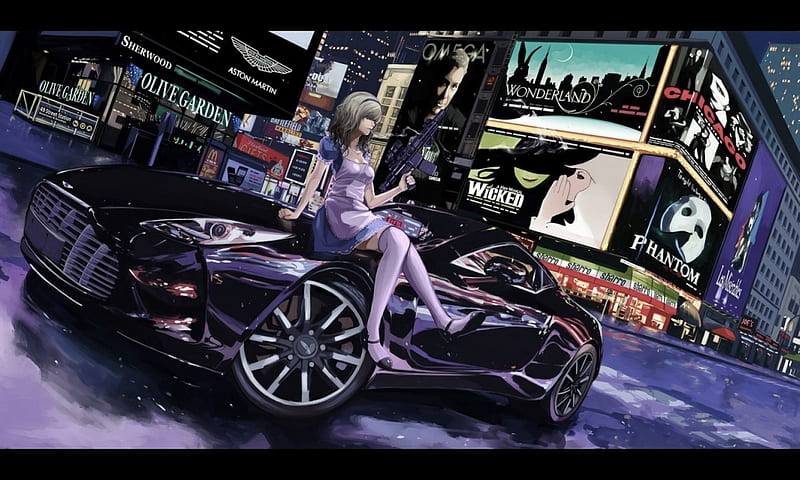 Lady Mafia, house scren, smoking, cg, home, bonito, city, gun, anime, car,  hot, HD wallpaper | Peakpx