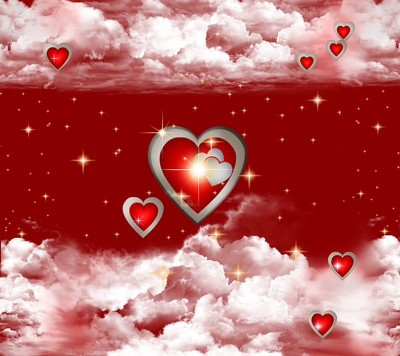 Hearts in clouds 2, holiday, valentine, HD wallpaper