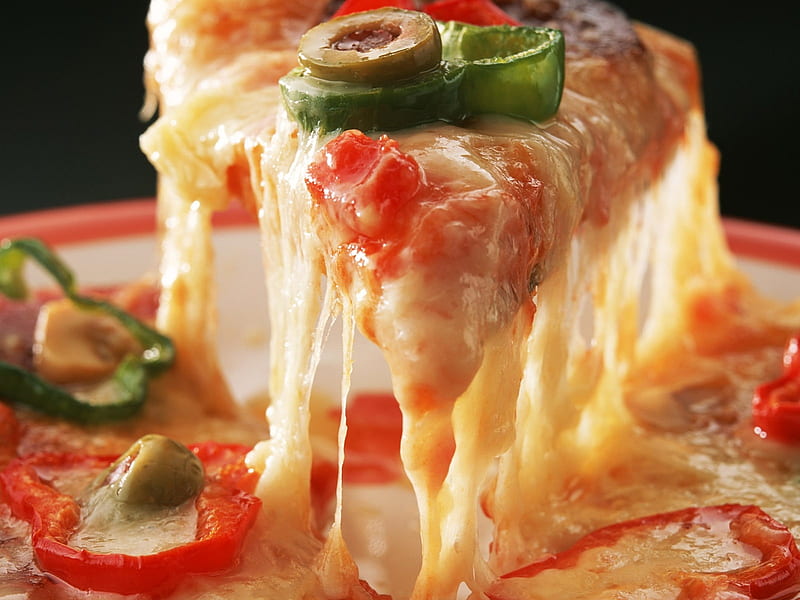 Pizza, slice, milted, food, cheese, HD wallpaper