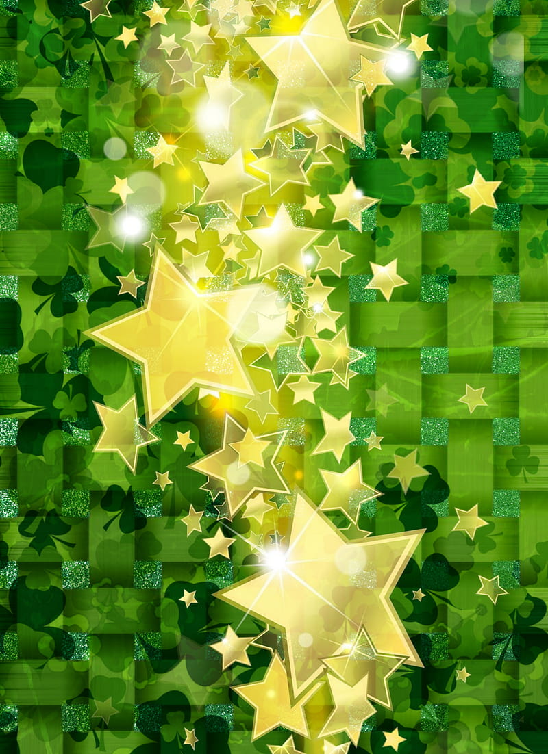 Giant Lucky Stars, celtic, clovers, green, irish, luck, lucky, stars, weave, HD phone wallpaper