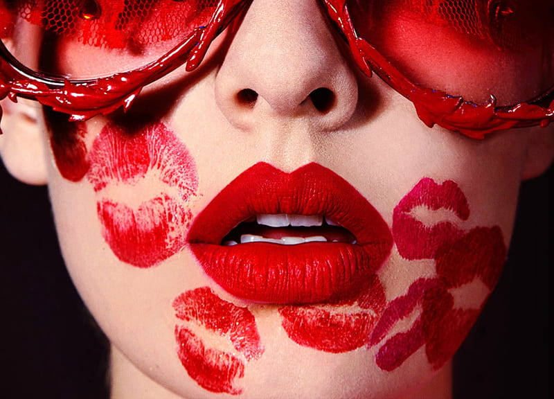 Kisses, red, mouth, valentine, lips, kiss, HD wallpaper