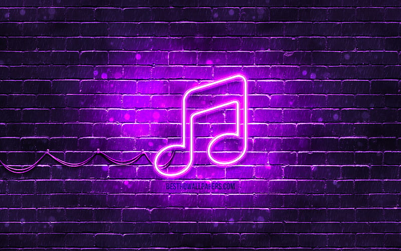 Music neon icon violet background, neon symbols, Music, creative, neon icons, Music sign, music signs, Music icon, music icons, HD wallpaper