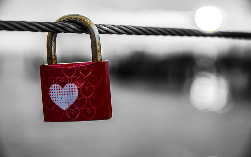 Castle with a heart, ared lock, rope, love forever concepts, Valentines Day, HD wallpaper