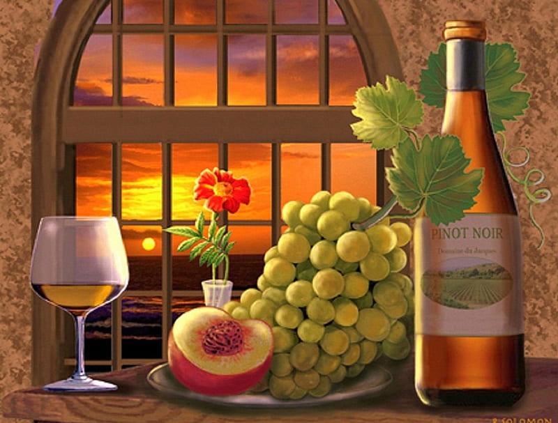 Pinot Noir at Sunset, Tuscany, fruits, glasses, love four seasons, autumn beauty, grapes, white wine, wines, sunsets, nature, cheeses, bottles, HD wallpaper