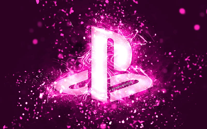 PlayStation purple logo, purple neon lights, creative, purple abstract background, PlayStation logo, PlayStation, HD wallpaper