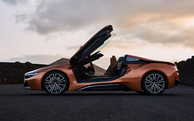 BMW i8, 2018, roadster, convertible, bronze i8, sports coupe, electric car, BMW, HD wallpaper