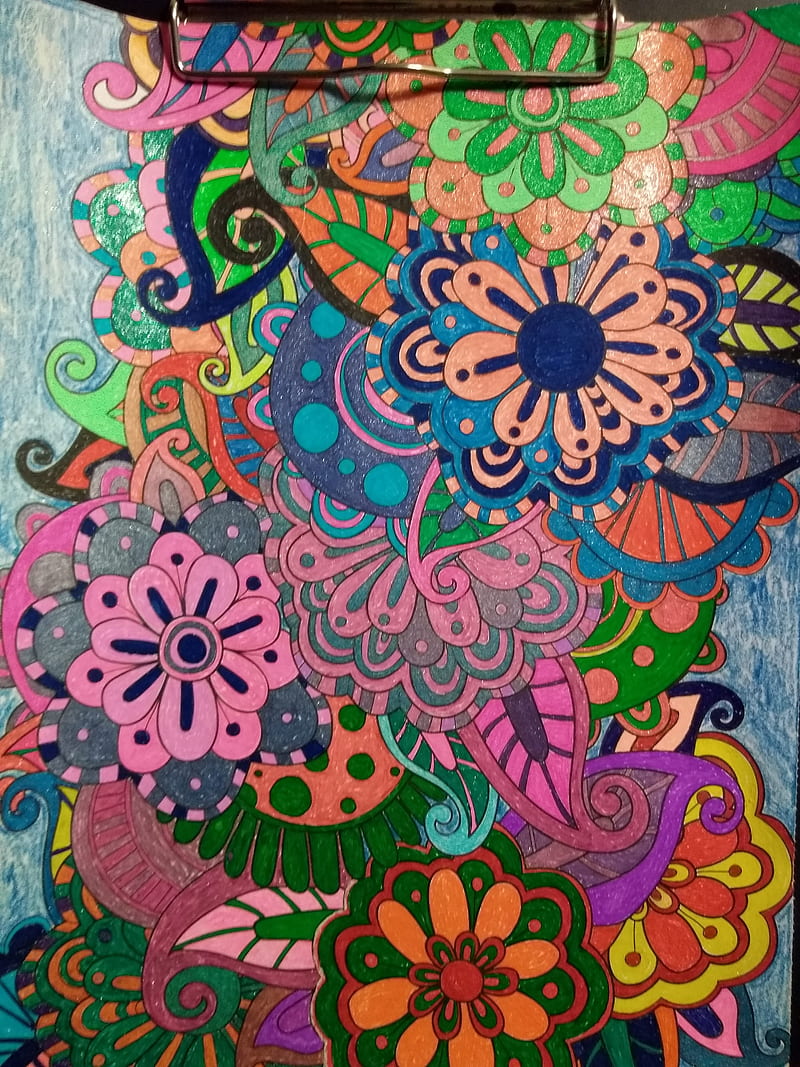 Flowered, art, coloring, designs, flowers, gel pens, uplifting, HD phone wallpaper