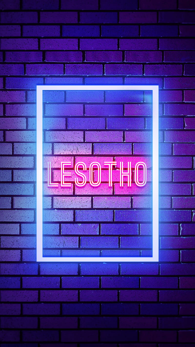 Lesotho, Neon Lesotho, countries, country, country name, HD phone wallpaper