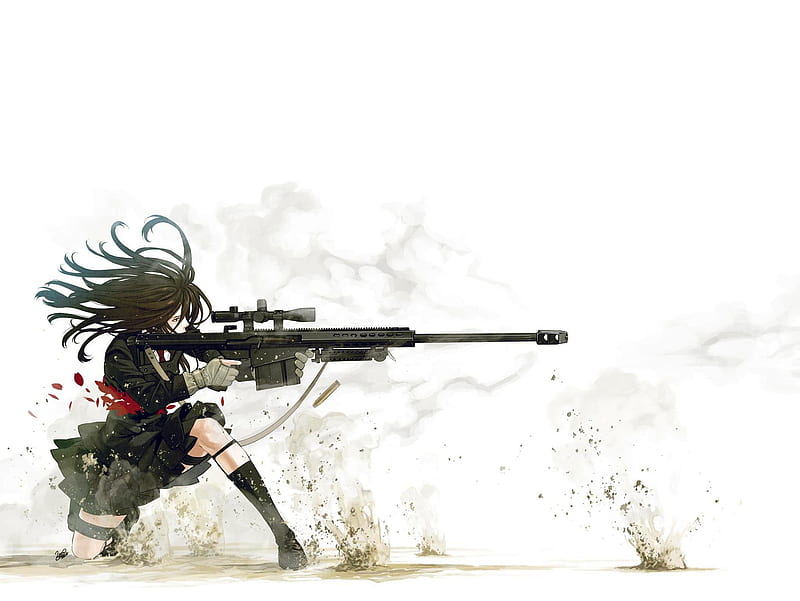 Anime Sniper, black, girl, HD wallpaper