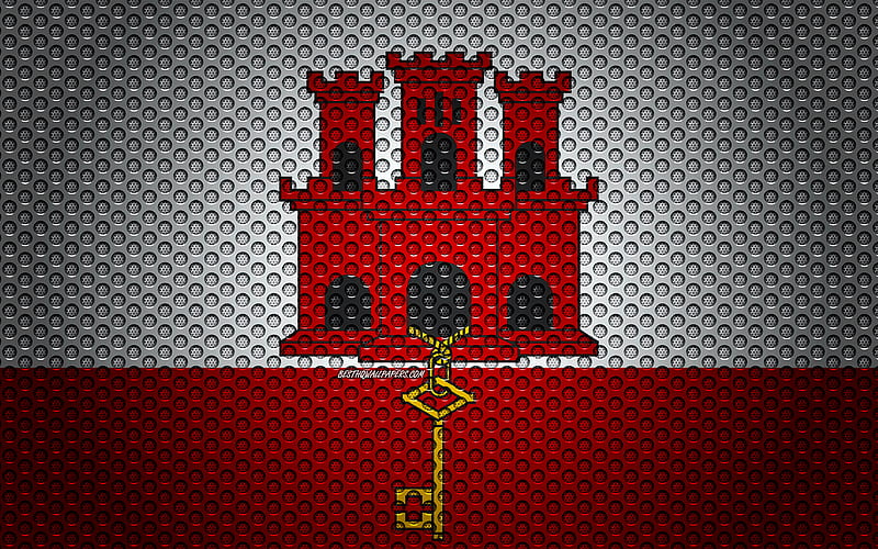 Flag of Gibraltar creative art, metal mesh texture, Gibraltar flag, national symbol, Gibraltar, Europe, flags of European countries, HD wallpaper
