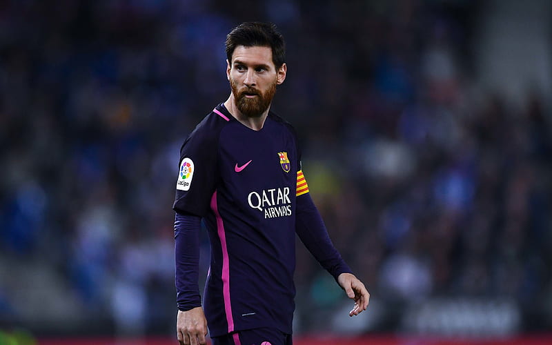Lionel Messi, Barcelona FC, football game Argentinian football player, burgundy uniform, La Liga, HD wallpaper