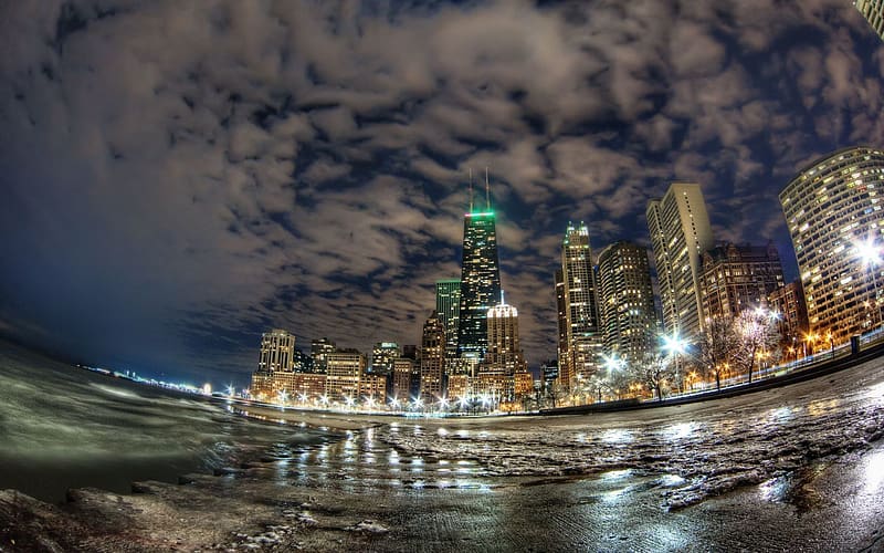 Cities, Chicago, , Fisheye, HD wallpaper