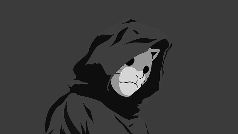 masked man, hoodie, cat mask, minimalism, HD wallpaper