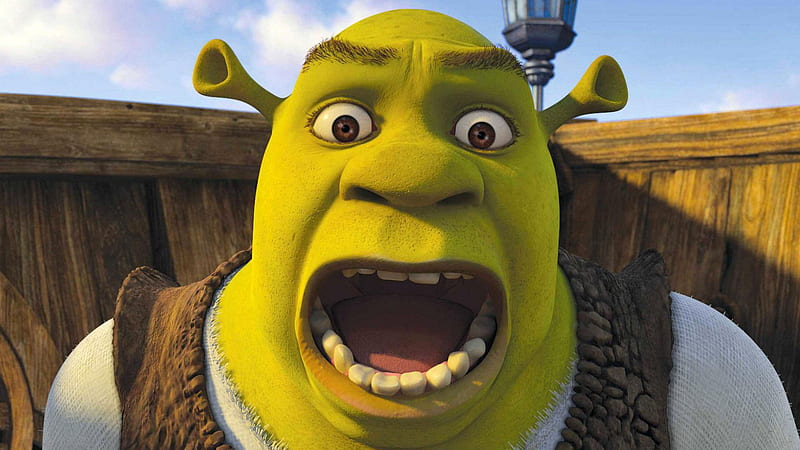 Green Face Shrek With Open Mouth Sky Background Shrek, HD wallpaper