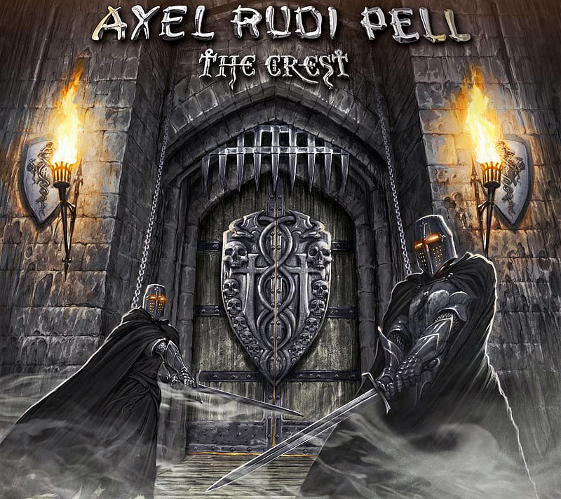 Axel Rudi Pell, crest, fire, gate, germany, guitar, knight, metal, HD wallpaper