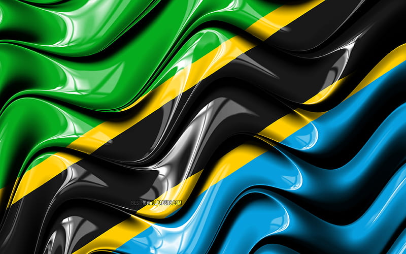 Tanzanian flag Africa, national symbols, Flag of Tanzania, 3D art, Tanzania, African countries, Tanzania 3D flag, HD wallpaper
