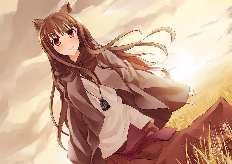 Holo, sun, blushing, smile, anime girl, spice and wolf, HD wallpaper
