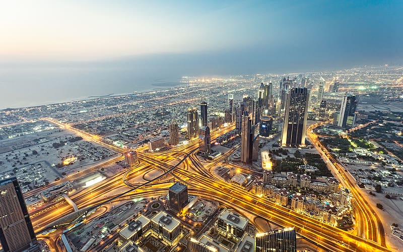 Cities, Night, Architecture, City, Skyscraper, Building, Light, Road, Dubai, Cityscape, HD wallpaper