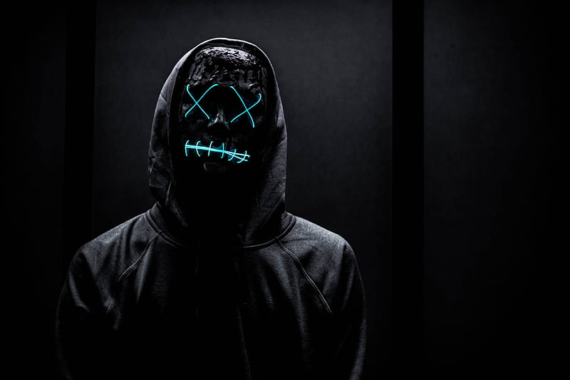 mask, neon, anonymous, black, HD wallpaper