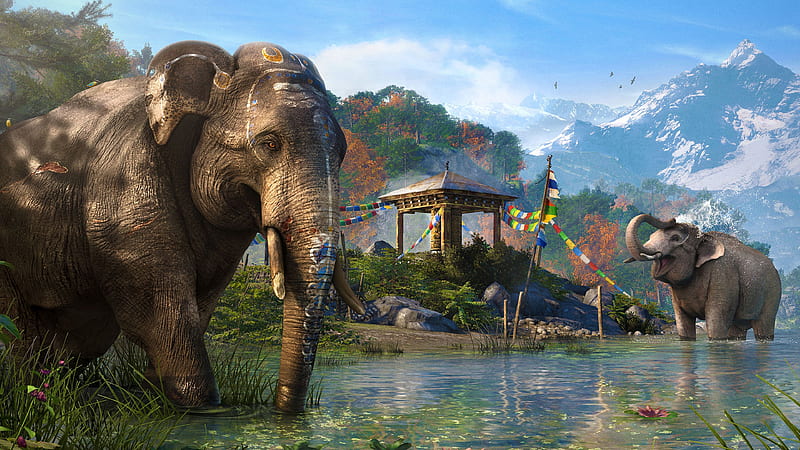 Far Cry 4, elephants, open world, Far Cry, video game, game, gaming, Far Cry IV, animals, HD wallpaper