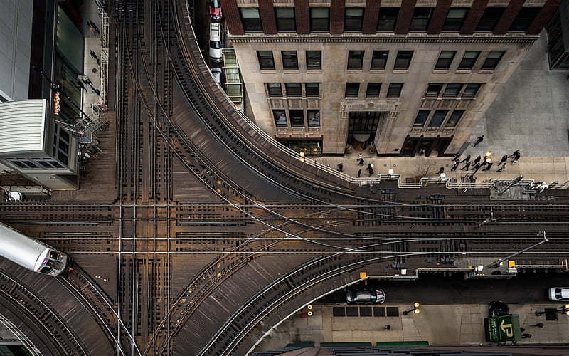 Chicago, subway rails, railway, city, railway junction, crossroads, USA, HD wallpaper