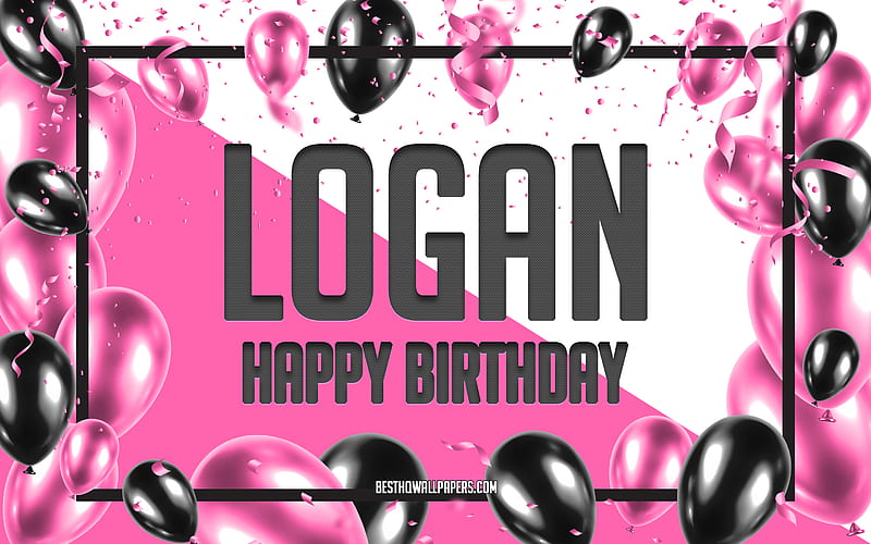 Happy Birtay Logan, Birtay Balloons Background, Logan, with names, Logan Happy Birtay, Pink Balloons Birtay Background, greeting card, Logan Birtay, HD wallpaper