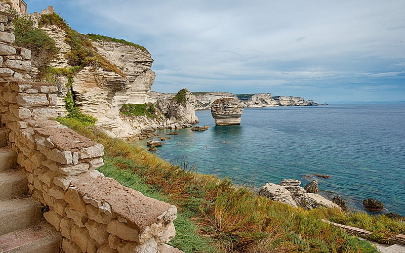 Coast of Corsica, France, France, island, sea, coast, rocks, HD wallpaper