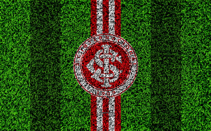 Internacional FC football lawn, logo, Brazilian football club, emblem, red white lines, Serie A, Porto Alegre, Rio Grande do Sul, Brazil, Campeonato Brasileiro, Brazilian Championship A Series, Internacional SC, HD wallpaper