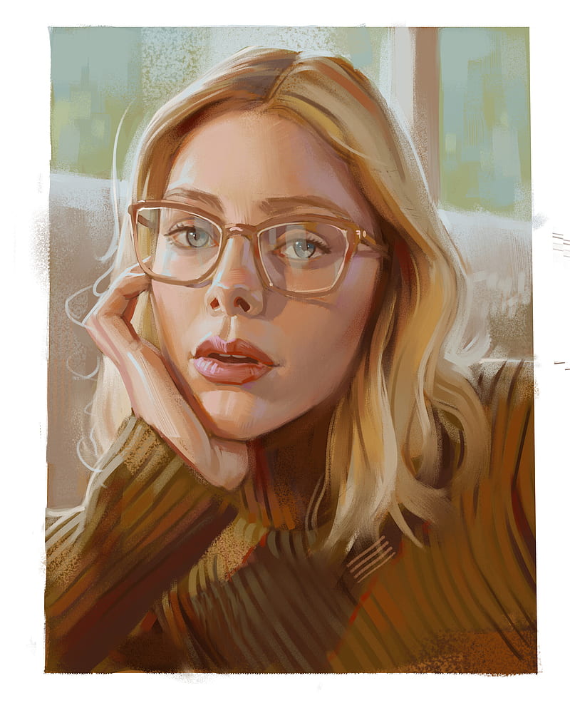 women, women with glasses, face, glasses, blonde, portrait, artwork, HD phone wallpaper