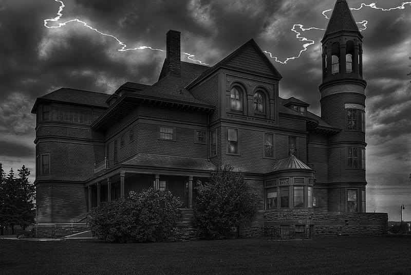 Fairlawn Mansion Old Scary House, Fairlawn, Steamunk, Mansion, House, Black And White, Haunted, HD wallpaper