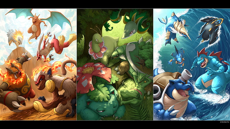 Pokemon starters, pokemon, nintendo, starters, gamefreak, HD wallpaper